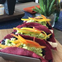 Hibiscus tacos with avocado at El Zarape Malecón  in La Paz