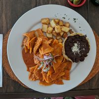 Chilaquiles (red) without creme and cheese at El Zarape Malecón  in La Paz