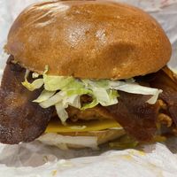 Temple burger with added vegan bacon at Temple of Seitan - Camden in North West London