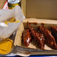 Bbq wings, chiptole mayo, fries at Temple of Seitan - Camden in North West London
