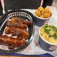 Bbq temple wings, tater tots, mac & cheese  at Temple of Seitan - Camden in North West London