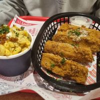 Mac N cheese with carlic parm wings at Temple of Seitan - Camden in North West London