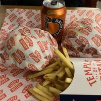 Our burgers - the patties were grand!!!  at Temple of Seitan - Camden in North West London