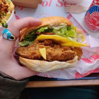 Temple Burger [£8.00] Chick'n Fillet, Ranch Mayo, Bacon, Cheese, Lettuce & Pickles at Temple of Seitan - Camden in North West London