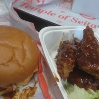 Temple Deluxe Burger and BBQ Wings at Temple of Seitan - Camden in North West London
