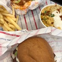 Buffalo sandwich, fries, mac and cheese and classic fried chicken sandwich at Temple of Seitan - Camden in North West London