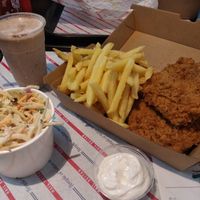 Chicken, chips, coleslaw and milkshake at Temple of Seitan - Camden in North West London