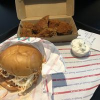 Buffalo glaze burger and hot wings  at Temple of Seitan - Camden in North West London