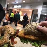 Bagel with avocado and dried tomatoes and Vegan schnitzel at backWERK in Cologne