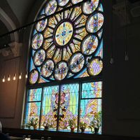 Some absolutely beautiful stained glass windows in the restaurant   at Salt Springs Brewery in Saline