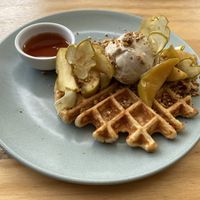 Vegan sourdough waffles   at Small Graces in Footscray