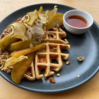 Vegan waffles, apple and homemade vegan icecream   at Small Graces in Footscray