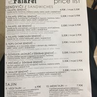 Menu at Abi Falafel in Ljubljana