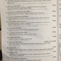 Menu at Abi Falafel in Ljubljana