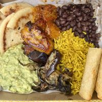 Corrientazo with added fried yuca sticks  at El Indio in Bondi Beach