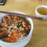 deep fried rolls with rice noodles and ginger tea at Amitaba 2 in Ho Chi Minh City