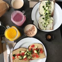 Hummus on toast, vegan cream cheese on toast. Simple yet delicious!! at Eight - The Health Lounge in Lisbon