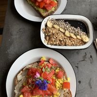 Toasts and smoothie bowl  at Eight - The Health Lounge in Lisbon