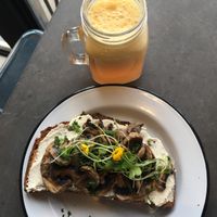 Hi fungi sandwich and a ginger smoothie 🥰 at Eight - The Health Lounge in Lisbon