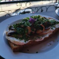 Ricotta and mushrooms on toast.  at Eight - The Health Lounge in Lisbon