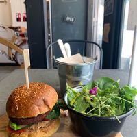Tempeh burger at Eight - The Health Lounge in Lisbon
