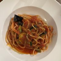 The (vegan) pasta of the day with tomato sauce and veggies   at Koishiya Ryokan in Hirao