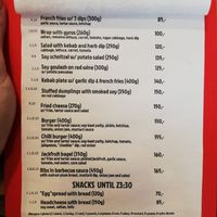 english menu at Střecha in Prague