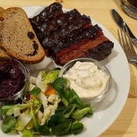 Ribs with pickled onions and sweet bread at Střecha in Prague