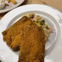 Soy schnitzel with potato salad   at Střecha in Prague