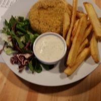 Fried cheese with French fries at Střecha in Prague