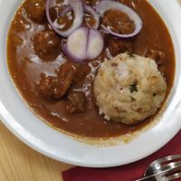 Beer goulash at Střecha in Prague