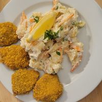 Schnitzel with potato salad at Střecha in Prague