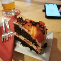 Strawberry cake as dessert at Střecha in Prague