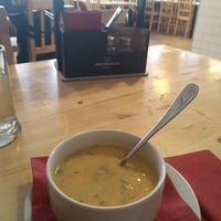 Soup, part of a lunch menu at Střecha in Prague