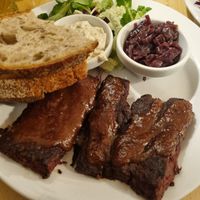 Ribs with BBQ sauce at Střecha in Prague