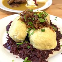 Stuffed dumplings with cabbage  at Střecha in Prague