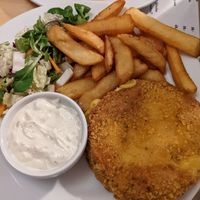 Fried cheese w/ fries & tartar sauce at Střecha in Prague