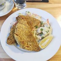 Schnitzel and potato salad at Střecha in Prague