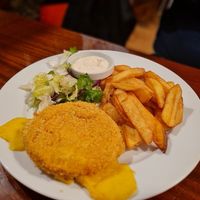 Fried cheese with fries at Střecha in Prague