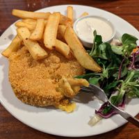 Fried cheese with fries at Střecha in Prague