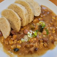 Meat sauce with dumplings (daily menu) at Střecha in Prague