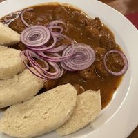 Dark beer goulash  at Střecha in Prague