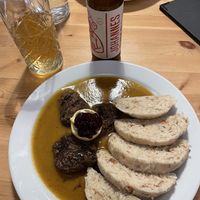 Soy sirloin + bread dumplings  at Střecha in Prague