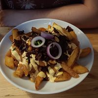 Vegan Poutine at Střecha in Prague