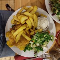 Fried cheese with fries at Střecha in Prague