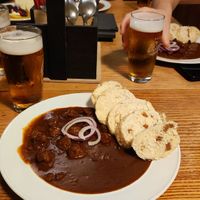 Dark beer Goulash at Střecha in Prague