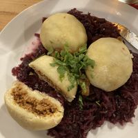 Stuffed Knödel with red cabbage   at Střecha in Prague