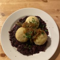 Dumplings and red cabbage   at Střecha in Prague