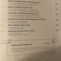 Menú  at Střecha in Prague