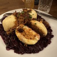 Smoked soy stuffed dumplings  at Střecha in Prague